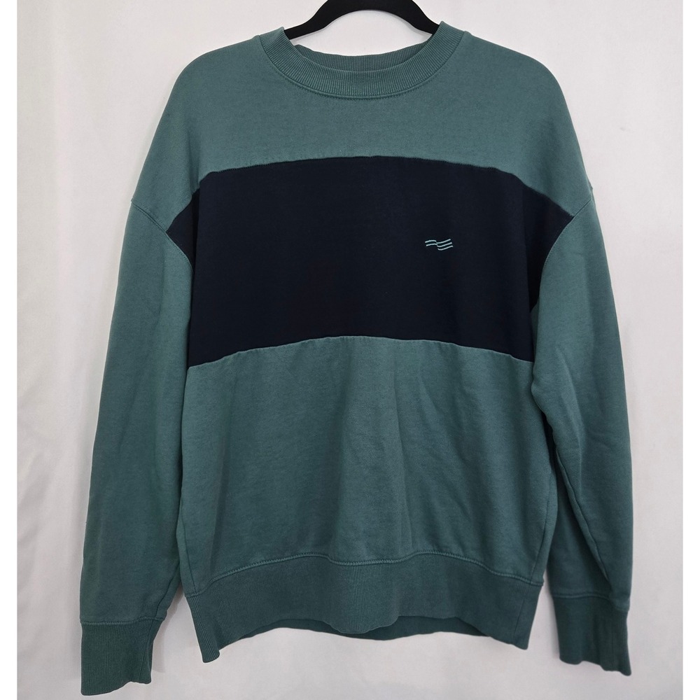 Perry Ellis‎ America Sweatshirt Mens Medium Green Navy Colorblock Crewneck Retro